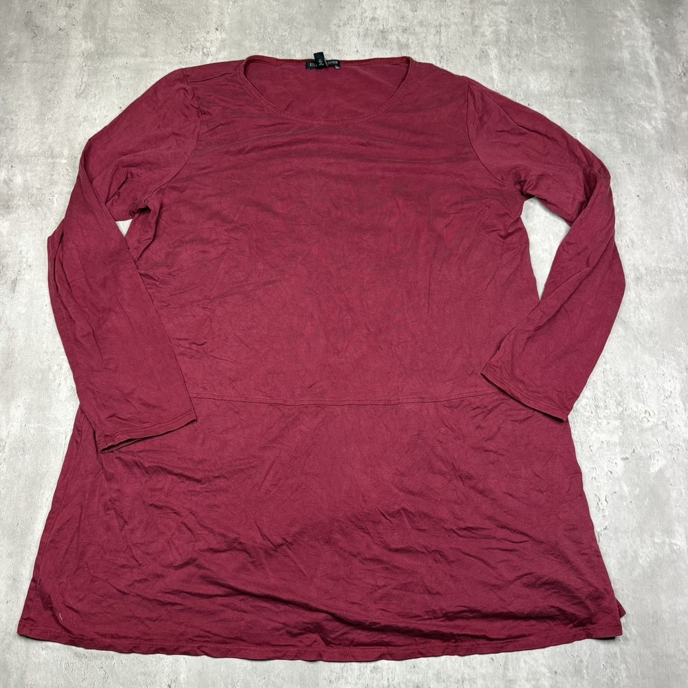 EILEEN FISHER Top L Tencel Stretch Jersey Crewneck Tunic Long Sleeve Red